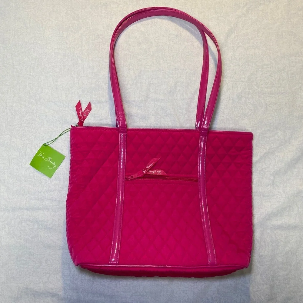 Vera Bradley Small Trimmed Vera Tote Bag Fuchsia Pink Quilted NWT